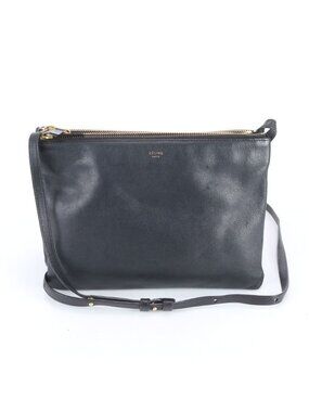Celine Trio Leather Shoulder Bag Crossbody Black Rbe